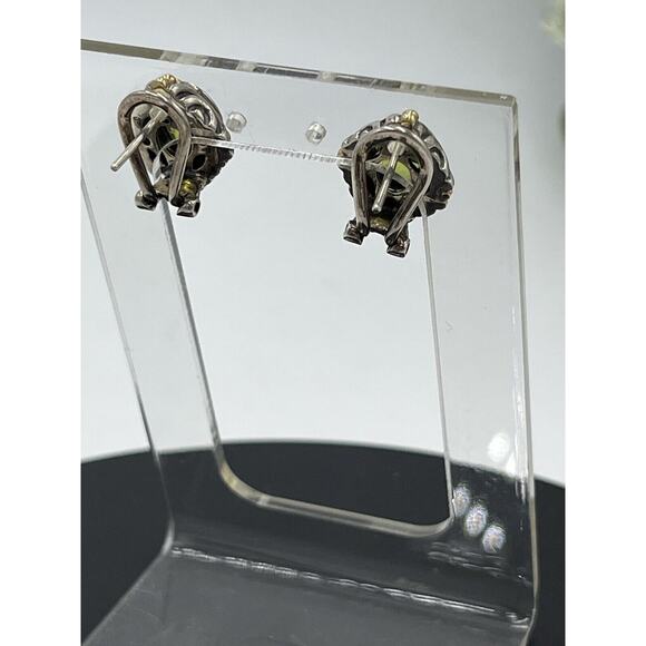 BJC Samuel Benham Sterling Silver Sign 14k Gold Oval Peridot Stud Omega Earrings - Picture 5 of 16